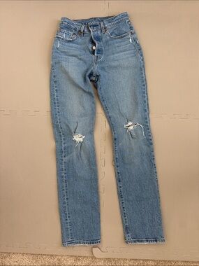 Levi's Light Blue Straight-Leg Ripped Knee Jeans